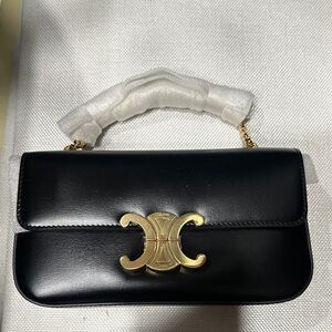 Black Shoulder Bag with Gold Hardware
